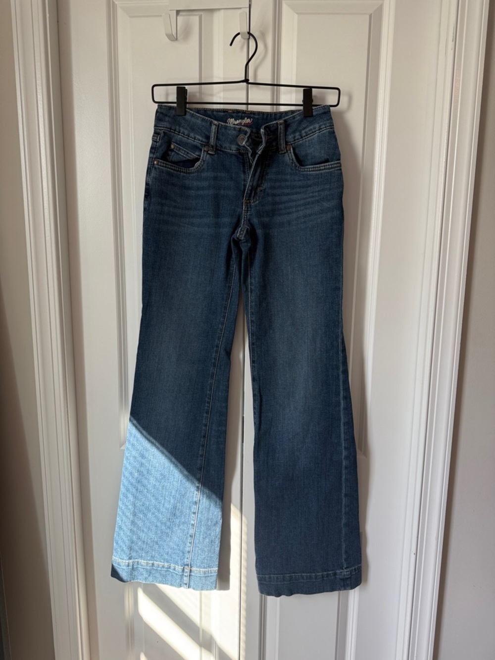 Wrangler Two-Tone Wide-Leg Jeans in Dark Blue